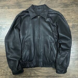 Vintage Coach Jacket Mens Small Black Leather Full Zip Bomber